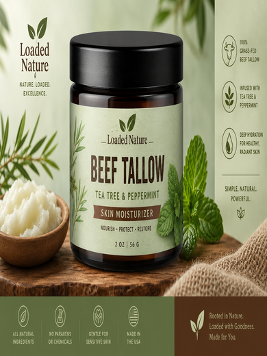 Loaded Nature Beef Tallow Tea Tree and Peppermint skin moisturizer